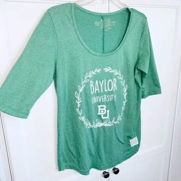 Baylor | Retro Brand Green Scoop Neck 3/4 Sleeve Tee XS - Picture 3 of 4